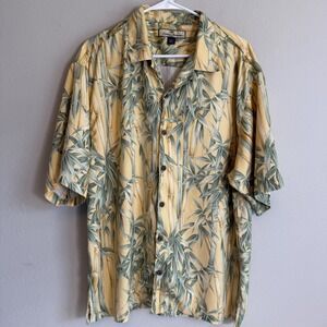 Tommy Bahama 100% Silk Hawaiian Camp Shirt Bamboo Print Yellow Green Size L